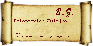 Balassovich Zulejka névjegykártya